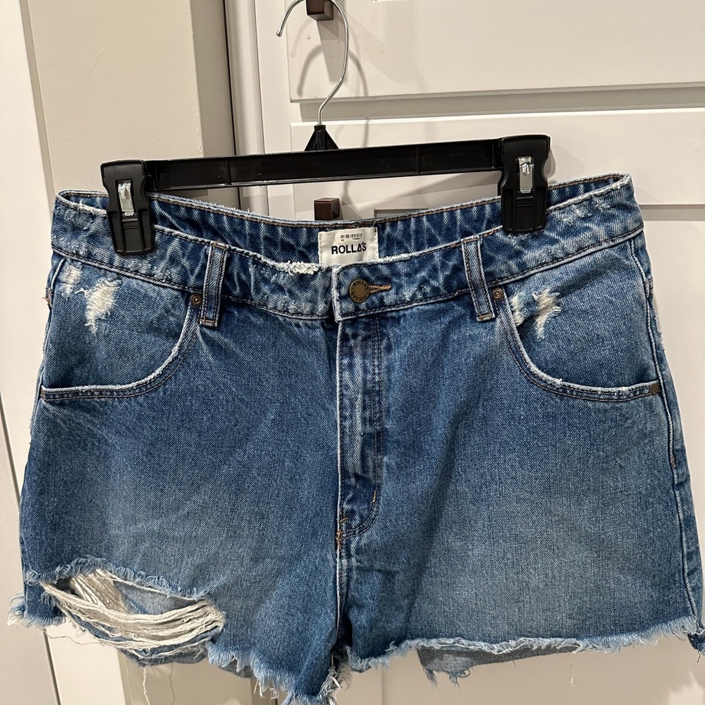 ROLLA'S Blue Distressed High-Waisted Jean Shorts